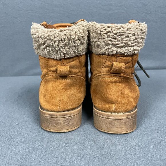 Steve Madden Girls US 3 Brown Leather Faux Shearling Collar Lace Up Snow Boots - Picture 8 of 13